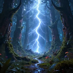 sci - fi landscape inspired by tron : legacy surreal landscape in a magical forest, greg rutkowski, digital art, fantasy art, volumetric lightning, volumetric shadows, very high detail, unreal engine, cinematic lightning, high quality