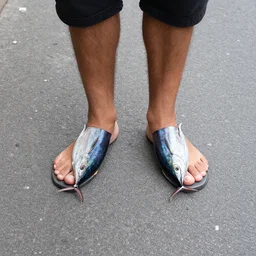 photo of a man in the street that have tuna feets