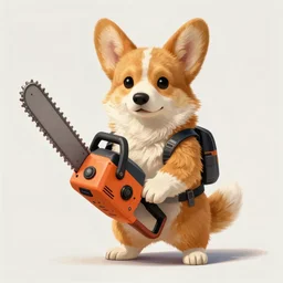 a portrait of an anthropomorphic cyberpunk corgi holding a chainsaw, fantasy, elegant, digital painting, artstation, concept art, matte, sharp focus, illustration, art by josan gonzalez
