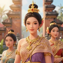 4 k detailed and intricate linework portrait of the beautiful princess of bali, an ultrafine illustration by kittichai rueangchaichan, irakli nadar, bright colors, 3 d rendered, global illumination, radiant light