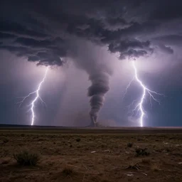 photo of a vast wasteland filled with lightning and tornadoes