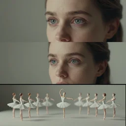 beautiful three point perspective film still of ballet scene in holly herndon, extreme closeup portrait in style of frontiers in miniature porcelain photography fashion architectural art studio edition, miniature origami fold pattern model, eye contact, tilt shift style scene background, soft lighting, kodak portra 4 0 0, 8 k, macro, cinematic style by emmanuel lubezki