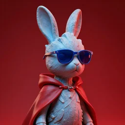 rabbit groot as marble statue with sunglasses, blue sunglasses, in red background, soft blue texture, red realistic 3 d render, high red lights, 4 k, high detailed photography cape, 5 0 mm lens, rich red colors, smooth gradients, depth of field, cinematic, hyper realism, high detail, octane render, unreal engine, 8 k very red colors