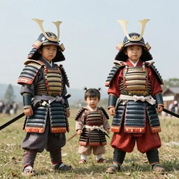 babies wearing samurai armor preparing for war