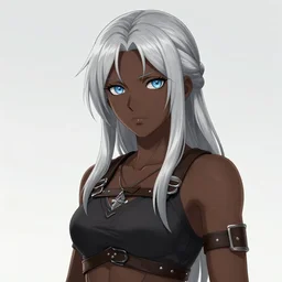 An anime portrait of Ssunbiki as a silver-haired huntress with dark skin from Skyrim, by Stanley Artgerm Lau, WLOP, Rossdraws, James Jean, Andrei Riabovitchev, Marc Simonetti, and Sakimichan, trending on artstation