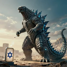 🇮🇱🤓🚬🏧 in the style of a godzilla movie poster