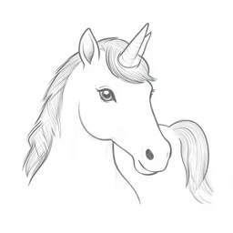 clean simple line art of a beautiful elegant unicorn. white background. well composed, clean black and white line drawing, beautiful detailed face. illustration by steve ditko and jack kirby and alphonse mucha