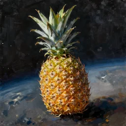 a pineapple floating in space, oil painting