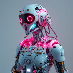 an intricate android with bright neon hydraulics, body made from porcelain and brass, pastel colors, 1 9 5 0 sci - fi, studio lighting, full body, calm, art nouveau, ambient occlusion, octane render, artgerm, greg rutkowski, tom bagshaw
