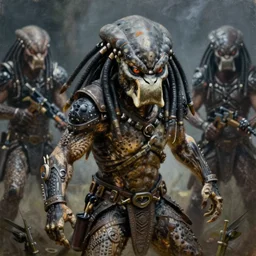 an action shot of the predator by chris ayers, oil on canvas, deep depth field, masterpiece, by ken barthelmey and stan winston, trending on artstation, featured on pixiv, cinematic composition, hyper - detailed, hd, hdr, 4 k, 8 k