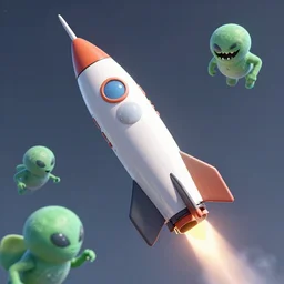 an octane 3 d render of a rocket flying though space being chased by scary aliens in the style of h. r. giger, 1 9 7 3 photo from life magazine, smooth, ultra detailed,