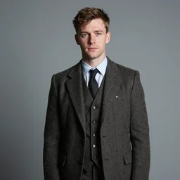 Portrait photo of tommy shelby, color, studio lighting