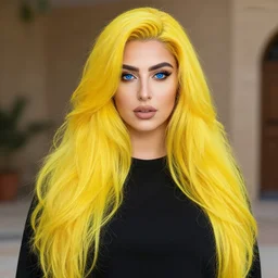 moroccan women, long yellow hair, blue big eye, with large boops, perfect face and silhouette.
