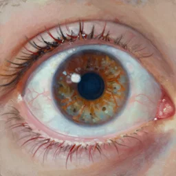 a very detailed closeup painting of an eyeball with red veins, very small brushstrokes, in the style of edward hopper and enrico tammekand on artstation and awele benedict on artstation, 4 k,