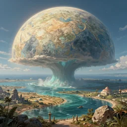 biblical cosmology, the firmament is the vast solid dome created by god during his creation of the world to divide the primal sea into upper and lower portions so that the dry land could appear 8 k hyperrealism realistic and detailed