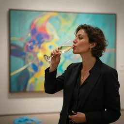 art curator drinking champagne, digital art