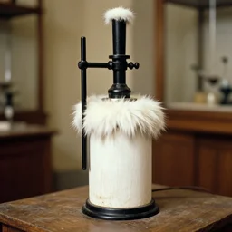 ultra very realistic photo of a a medieval temple chemistry appliance pump, made of wood white clay fluffy fur black plastic 1 9 9 0, life magazine photo, natural colors, museum collection, kodak