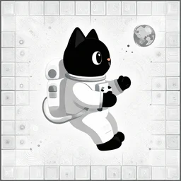 digital painting of side view of black astronaut cat in the middle of the space, vector, adobe illustrator, fractal, tiles, tiling
