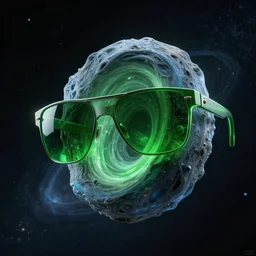 cyberpunk green sunglasses nebula sculpture floating in space, 8k, cinematic, epic, ultra detailed, award winning, trending on artstationHD, dramatic