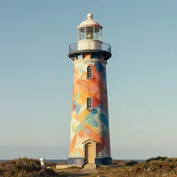 beautiful lonely lighthouse, hyper realistic, colorful patterns, subtle shadows, art by tim okamura and oksana dobrovolska and tarkowsky. natural light.