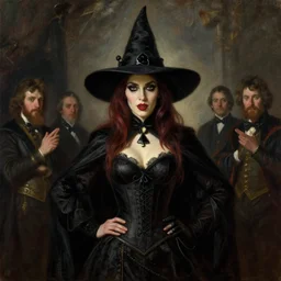 madelaine petsch as the witch of spades, cinematic lighting, extreme large shot, high quality, very detailed, oil painting by by j. c. leyendecker, gaston bussiere,, craig mullins