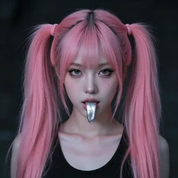 a fantasy portrait of a girl with pink pigtails and a silver tongue, trending on artstation, gloomy atmosphere