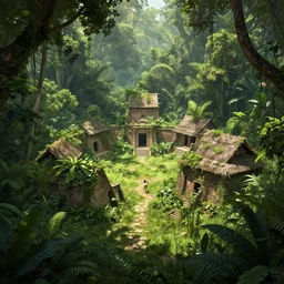 overgrown aztecvillage in the jungle, concept art by yongfei liu, alben tan, vance kocas, octane rendered, dappled light