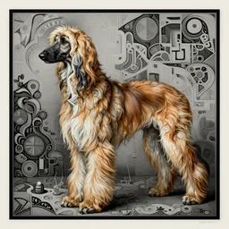 an award winning anamorphosis portrait painting of a afghan hound dog, inspired by lise deharme, albrecht durer, abstract, a level art, intricate, pop surrealism, digital poster, ornately detailed, photorealism, trending in artstation