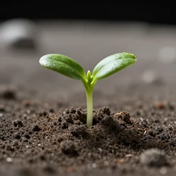 plant sprouting on the moon soil, close up macro photography