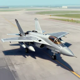 a fighter jet sitting on top of an airport tarmac, concept art by eddie mendoza, cgsociety, retrofuturism, toonami, concept art, matte drawing