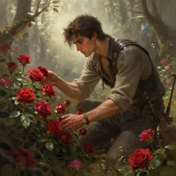 a man picking roses romance novel fantasy artwork epic detailed and intricate digital painting trending on artstation by wlop octane render