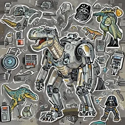 mechabot, dinosaur, raptor, trex, robot, darth vader, in space, from pacific rim (2013) from King kong (2005), trex from godzilla (2014) from kong skull Island (2017), from jurassic World (2015), from guardians of the galaxy, from transformers, cgsociety, ArtStation, by drew struzan