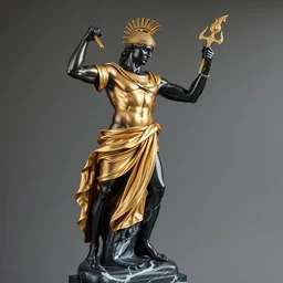 andromeda prince statue sculpted by bernini and hedi xandt made with black marble with gold plating, realistic