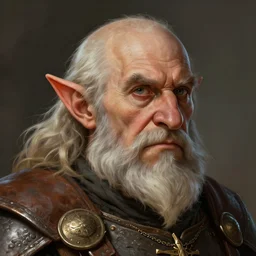 head and shoulders portrait of a dwarf adventurer, scarred lip, grandfatherly, leather armor, male, high fantasy, d & d, by donato giancola, face details, extremely detailed, digital illustration