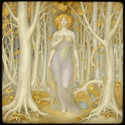 a beautiful forest made of ivory and gold, daguerreotype by pontormo, by gustave moreau, by Bosch, art noveau, highly detailed, strong lights, liminal, eerie, Bright pastel colors