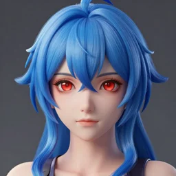 3D render of an anime character with blue hair,red eyes,octane render,ray tracing,super detailed,hyperdetailed,detailed face,professional model,professional lighting,3 point lighting,soft shadows,photorealistic,4k