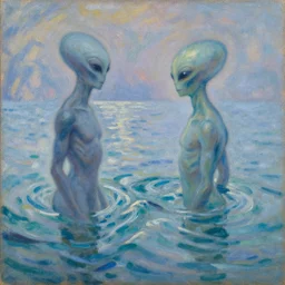 water wave flow alien alien by karel thole and claude monet, oil on canvas