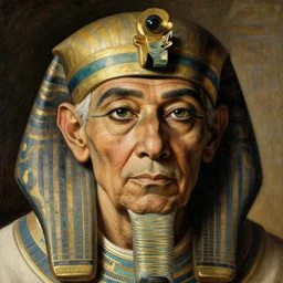 a closer personal portrait of a a very old egyptian temple mage with very piercing eyes, very charismatic. in ancient egypt. masterpiece, ciaroscuro. painted by carl larsson