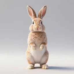 3 d model of a rabbit standing on its hind legs, front view, empty background