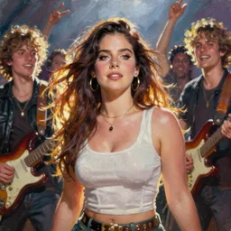Lana del rey in a grunge band oil painting, Tooth Wu, Greg Rutkowski, RPG portrait, dynamic lighting, anime art