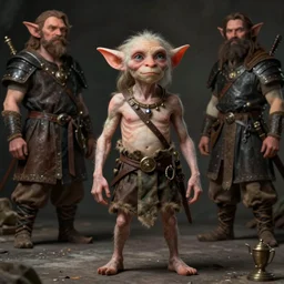hyper realistic photography of skinny sneaky medieval goblin warrior brom, greg rutkowski, craig mullins, juan gimenez artstation cgsociety full body shot, card art,