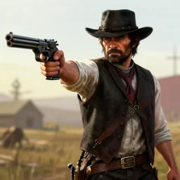 tommy shelby pointing a gun, Red Dead Redemption 2 art, Detailed