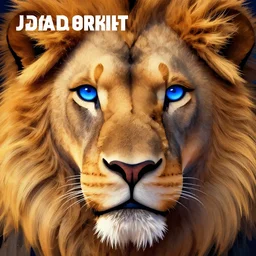 a close up of a lion's face with blue eyes, an album cover by jacob toorenvliet, featured on behance, cubo - futurism, rendered in cinema 4 d, sketchfab, rendered in maya