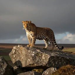 a panther on a granite rock outcrop in dartmoor national park