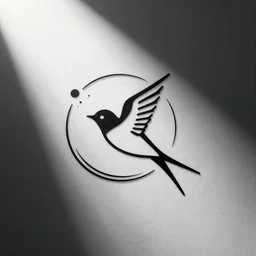a beautiful swallow tattoo design of minimalist swallows flying into spherical lines and simple basic shapes, black ink, abstract logo, line art