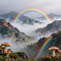 beautiful rainbow mountains, mist and mushrooms, fantasy landscape, trending on artstation, 8k
