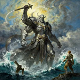 dark souls, deepness of all waters boss, by paul gustave dore and ivan aivazovsky, colorful, character design, concept art