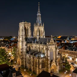 Dom church in Utrecht by night, wide view, volumetric light, hyperdetailed, artstation, cgsociety, 8k