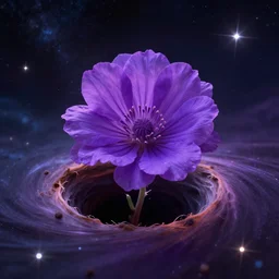a beautiful colorful photograph of a purple flower getting sucked into the black hole, 4k, breathtaking stars, space background, surrealism, concept art, Trending onartstation