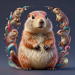 cute fluffy prairie dog :: by James Jean, Jeff Koons, Dan McPharlin Daniel Merrian :: ornate, dynamic, particulate, rich colors, intricate, elegant, highly detailed, centered, artstation, smooth, sharp focus, octane render, 3d